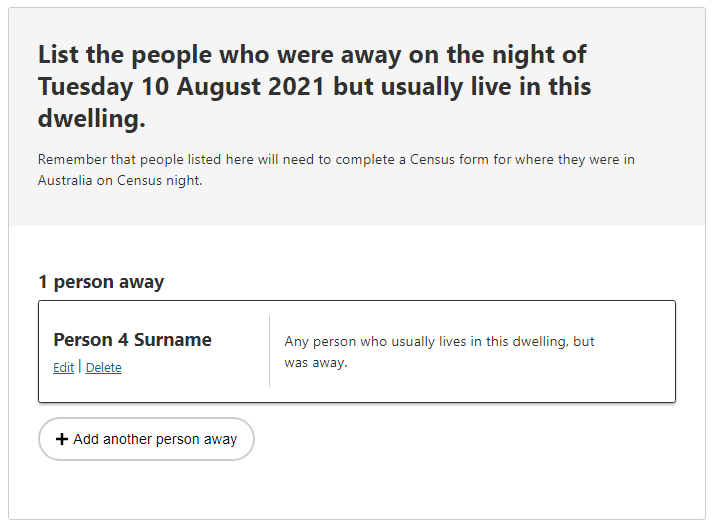 Family household composition (family) example - Person 4 Surname